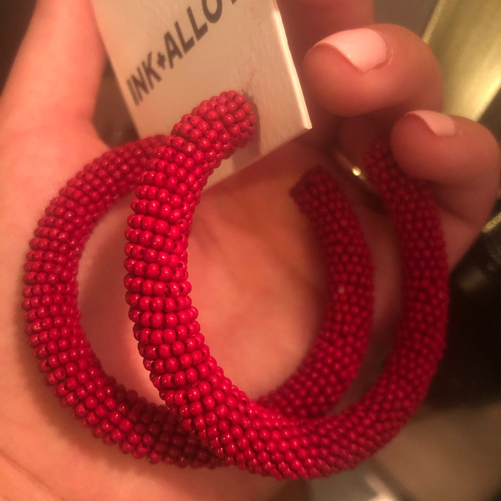 Beaded Red Hoop Earrings